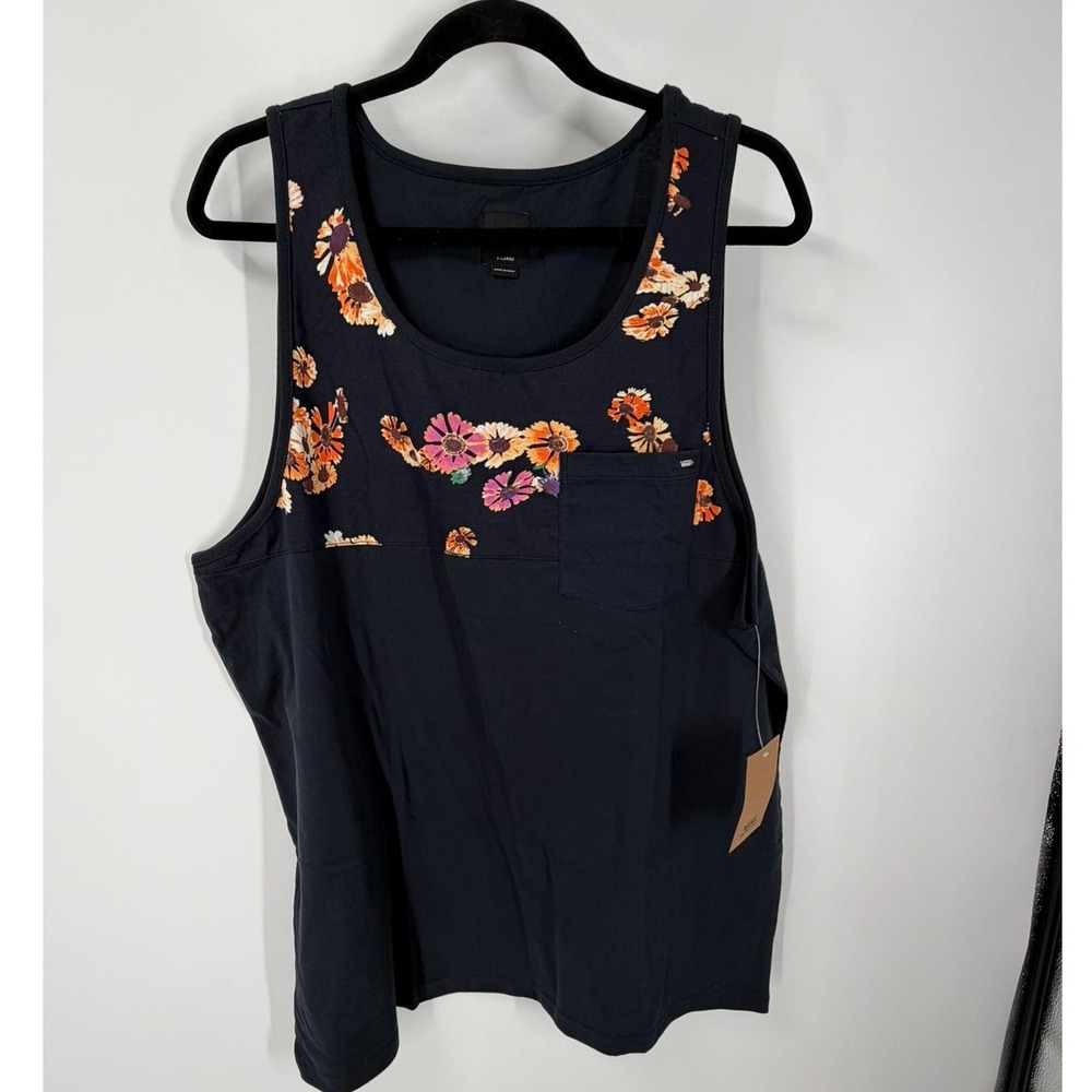 Vans MN Hilby Mens Navy Blue Floral Print Chest Pocket Tank‎ Top VN0006HQCZA M